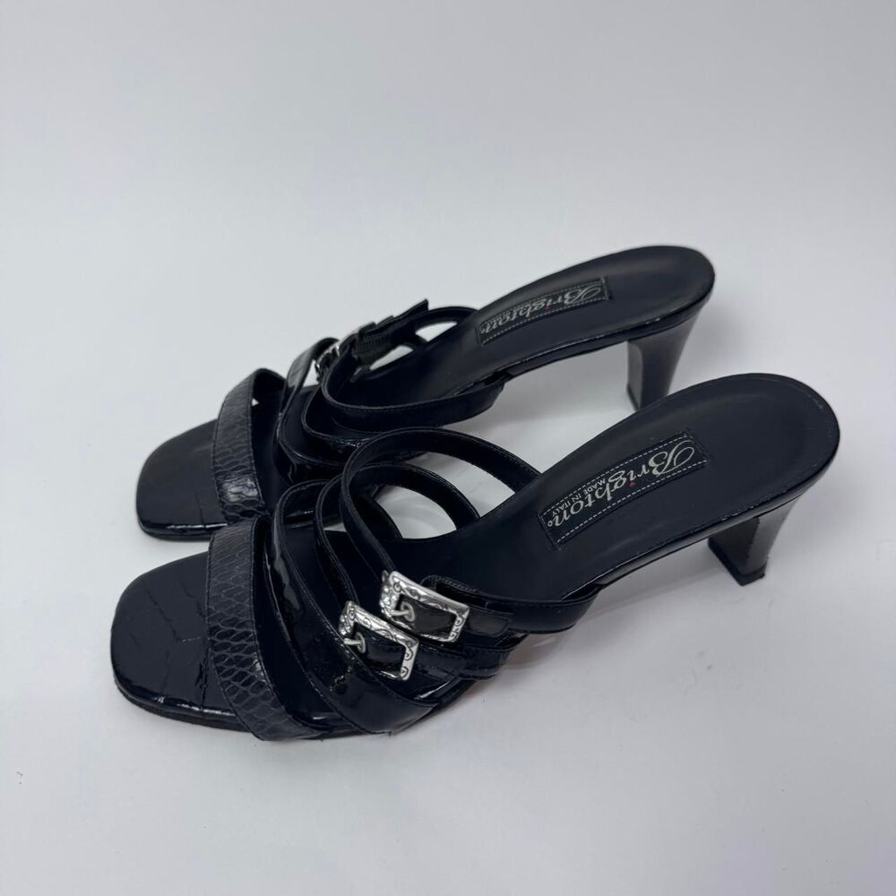 Brighton vintage 90s y2k black leather kitten heels with silver buckle detail